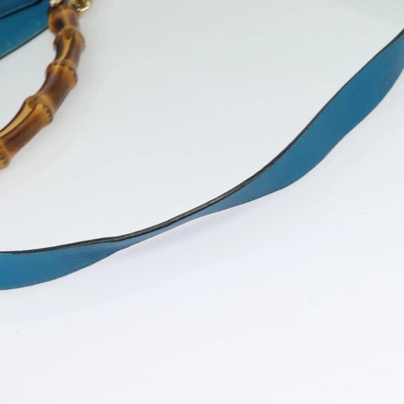 GUCCI Bamboo Hand Bag Leather 2way Blue Gold - Picture 9 of 16